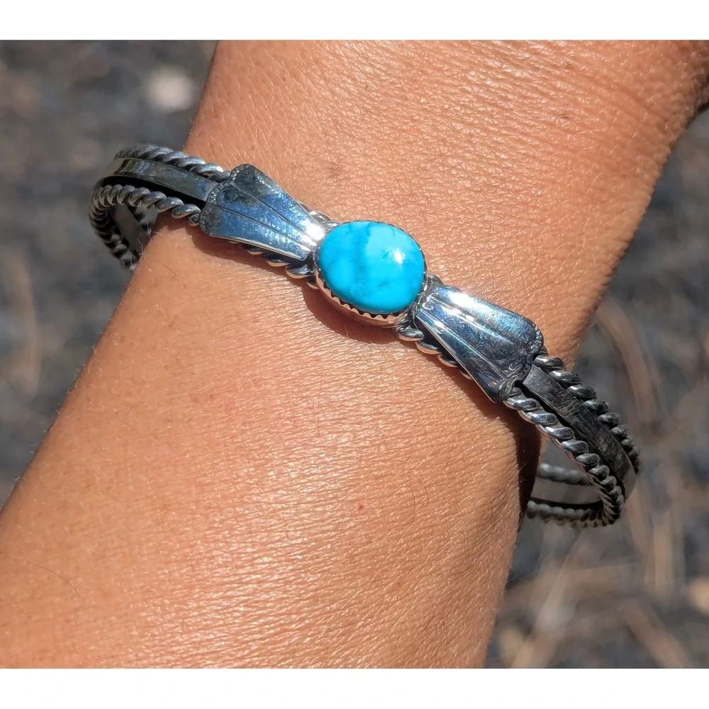 Navajo Silver Cuff Bracelet Turquoise‎ Jewelry for Women Sz 7.5 NA**